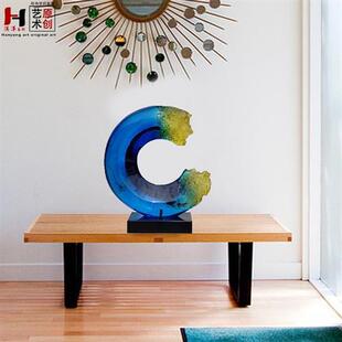 高档树脂装 雕塑 饰摆设仿琉璃蓝色艺术品酒店大堂软装