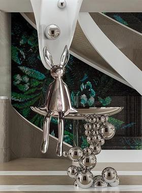 户外网红卡通大白兔玻璃钢摆件家居客厅样板间走廊兔子雕塑装饰品