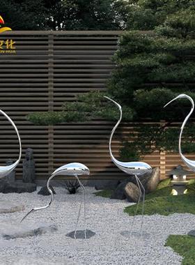 不锈钢火烈鸟雕塑可定制仙鹤镜面售楼处水池草坪园林装饰白鹭摆件