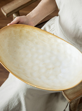 果盘鱼盘日式复古风家用陶瓷餐具高颜值海鲜盘子菜盘酒店异形盘