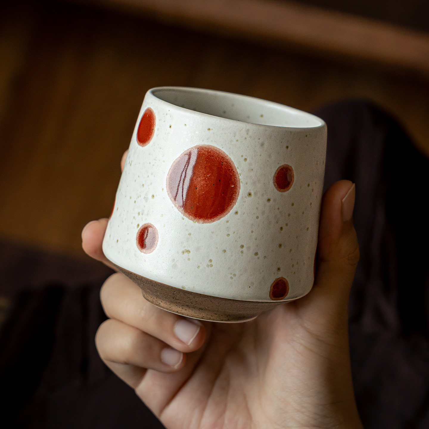 复古波点陶瓷杯子日式无把杯家用喝水杯茶杯咖啡杯特色商用饮品杯
