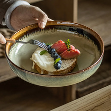 吉田成器陶瓷创意餐具高颜值菜盘复古深盘家用沙拉碗日式餐盘盘子