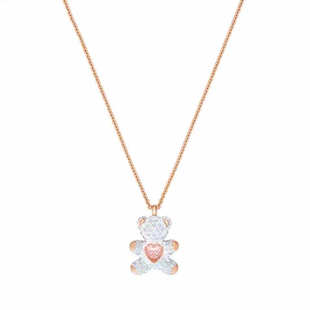 灵动萌萌熊玫瑰金吊坠项链锁骨女项链网红同款镶嵌施华洛水钻