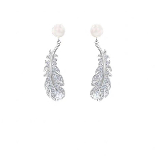 珍珠羽毛白金玫瑰金女耳饰耳钉耳环同款镶嵌施华洛水钻