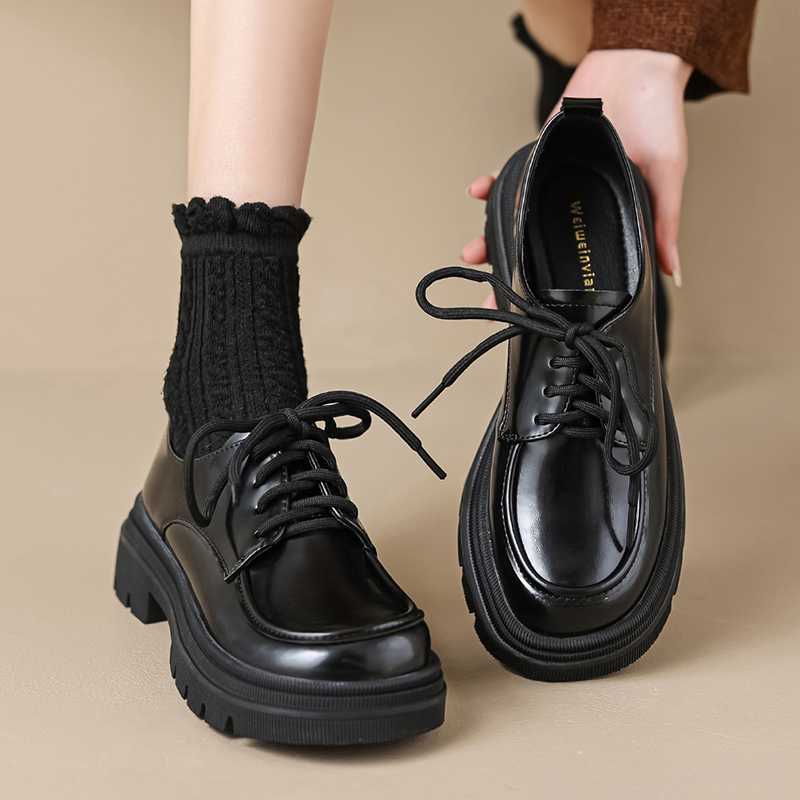 小皮鞋女厚底百搭系带单鞋覆古英伦风乐福鞋休闲 大尺码女鞋41到4