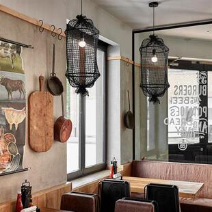 简约现代餐厅吊灯中式 饰灯具创意设计感鱼网编织灯 饭店火锅店装
