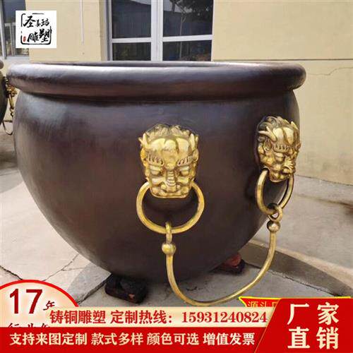 铸铜大缸生产厂家紫铜莲花缸庭院摆件仿古青铜缸寺院铜水缸养鱼