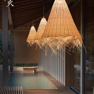禅意藤编吊灯新中式 藤艺竹灯编制灯民宿复古灯具 灯笼茶室餐厅日式