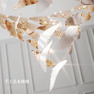 售楼处别墅挑空客厅艺术大吊灯复式 楼餐厅卧室翅膀水晶吊饰楼梯灯