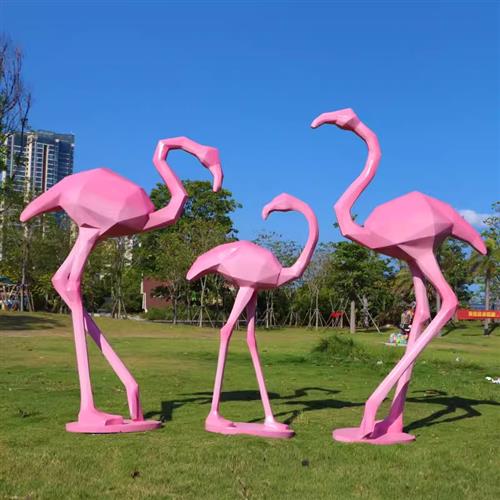 仿真玻璃钢几何火烈鸟雕塑园林景观水池白鹭丹顶鹤仙鹤装饰大摆件