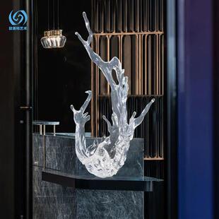 酒店大堂会所创意抽象浪花透明雕塑样板房售楼处水花工艺蓝色白色