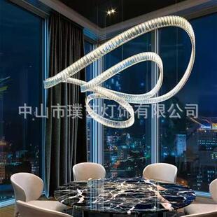 酒店大堂水晶飘带吊灯制作环形装 饰铁艺吊灯别墅售楼部沙盘工程灯