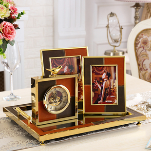饰品镜面托盘摆件 客厅茶几收纳装 欧式 新古典家居饰品样板间美式