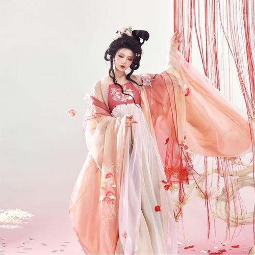 汉服粉色红色仙汉元素改良