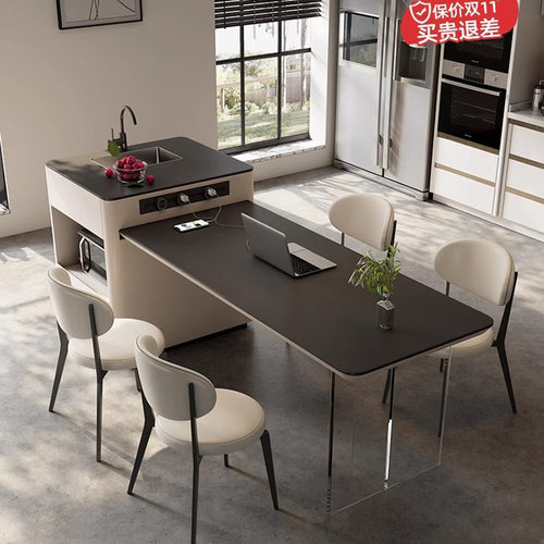 轻奢岩板岛台餐桌餐桌一体家用