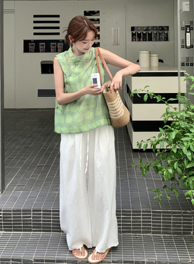 爆款热卖国风绿色上衣+麻料裤子2D044-773-P单上衣75-套装P155-