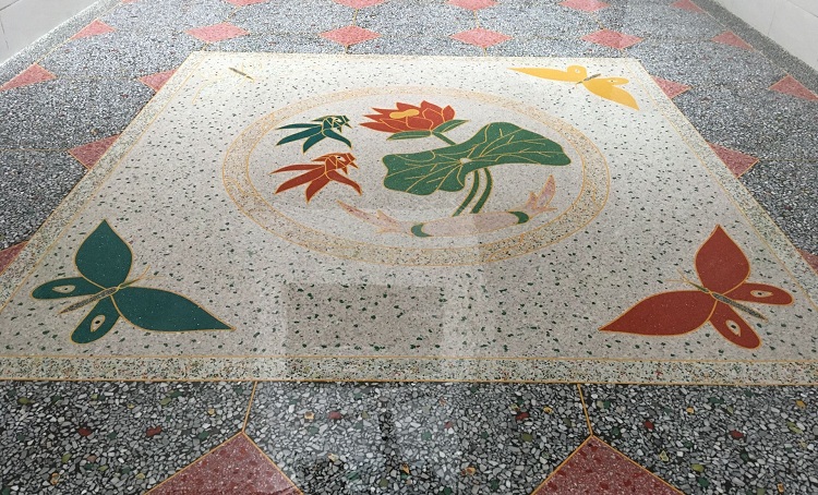 水磨石年年有余客厅吉祥花图案图形地板地面0画仿铜条塑ui料拼花