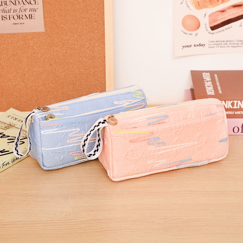 新款笔袋小学生手提款耐脏铅笔袋大容量多功能文具收纳袋化妆包女