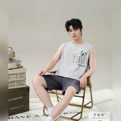 2025多璐美春夏新款莫莱棉男士无袖短裤套装可外穿休闲舒适家居服