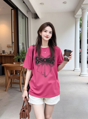 李西西【蝶之恋】纯棉宽松高品质圆领印花夏季时尚百搭T恤纯棉