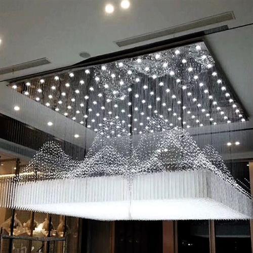 创意酒店大堂水晶灯售楼部沙盘冰山灯别墅会所工程艺术吊灯制作