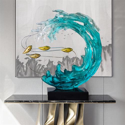 现代酒店别墅透明树脂浪花雕塑摆件家居客厅玄关电视柜轻奢装饰品