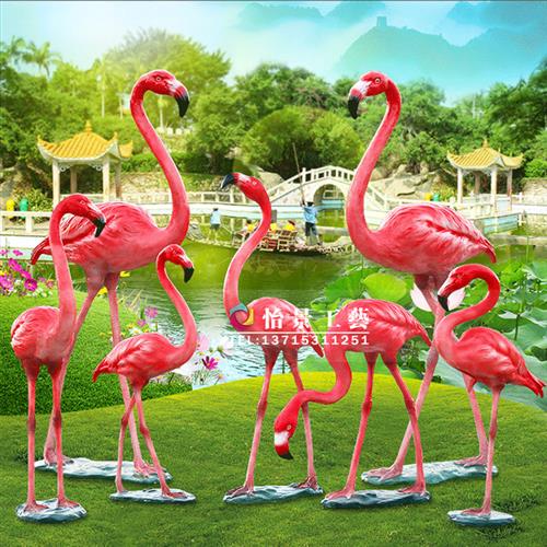 玻璃钢火烈鸟雕塑仿真动物造型雕塑园林景观美陈摆件雕塑