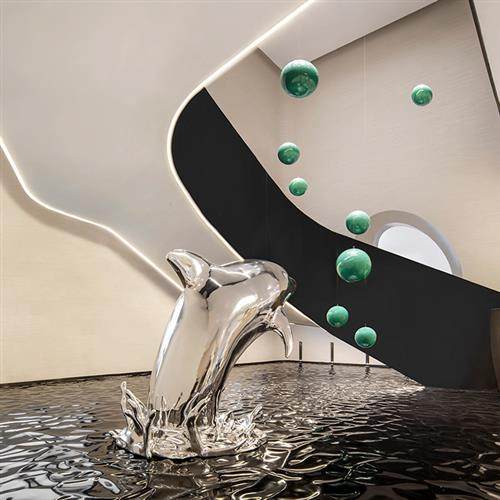 玻璃钢电镀鲸鱼落地大摆件海豚鲨鱼雕塑商场大堂酒店壁挂艺术装置