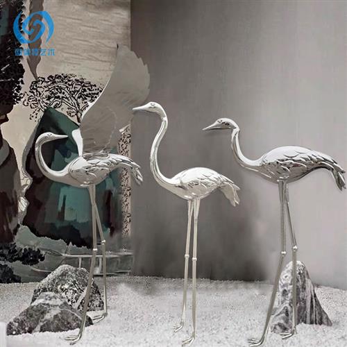 喷泉仿真仙鹤动物摆件假山古风中庭院流水造景不锈钢雕塑软装饰品