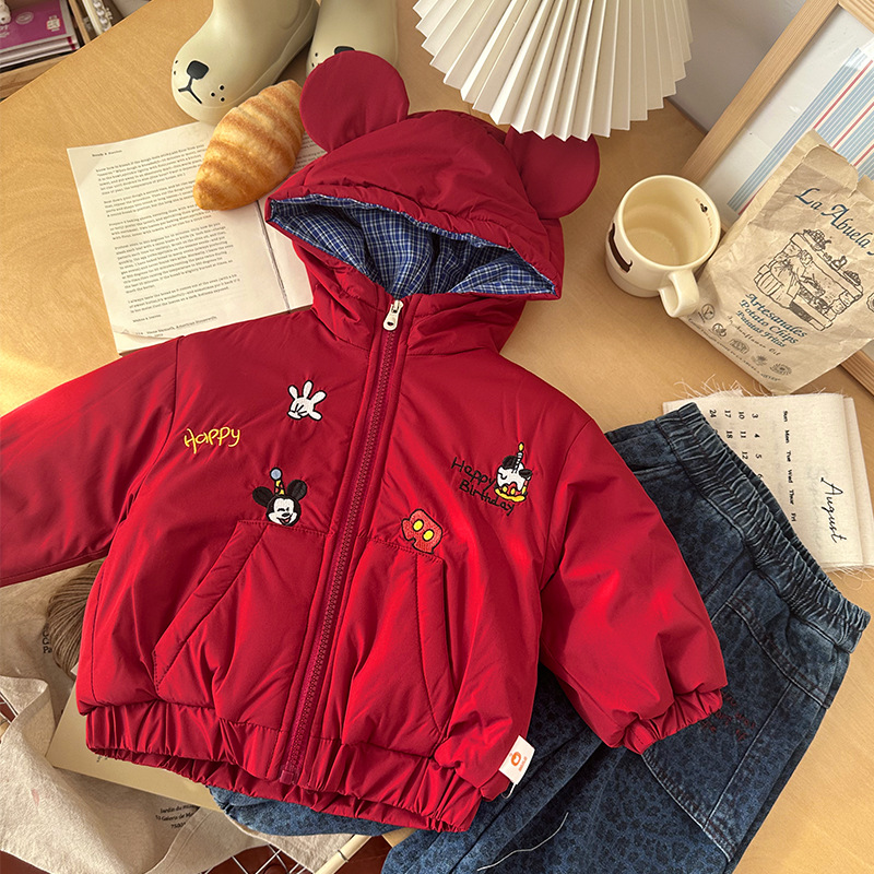 儿童加绒加厚小棉衣冬季男童绣花加绒加厚小兔貂里布棉袄保暖洋气