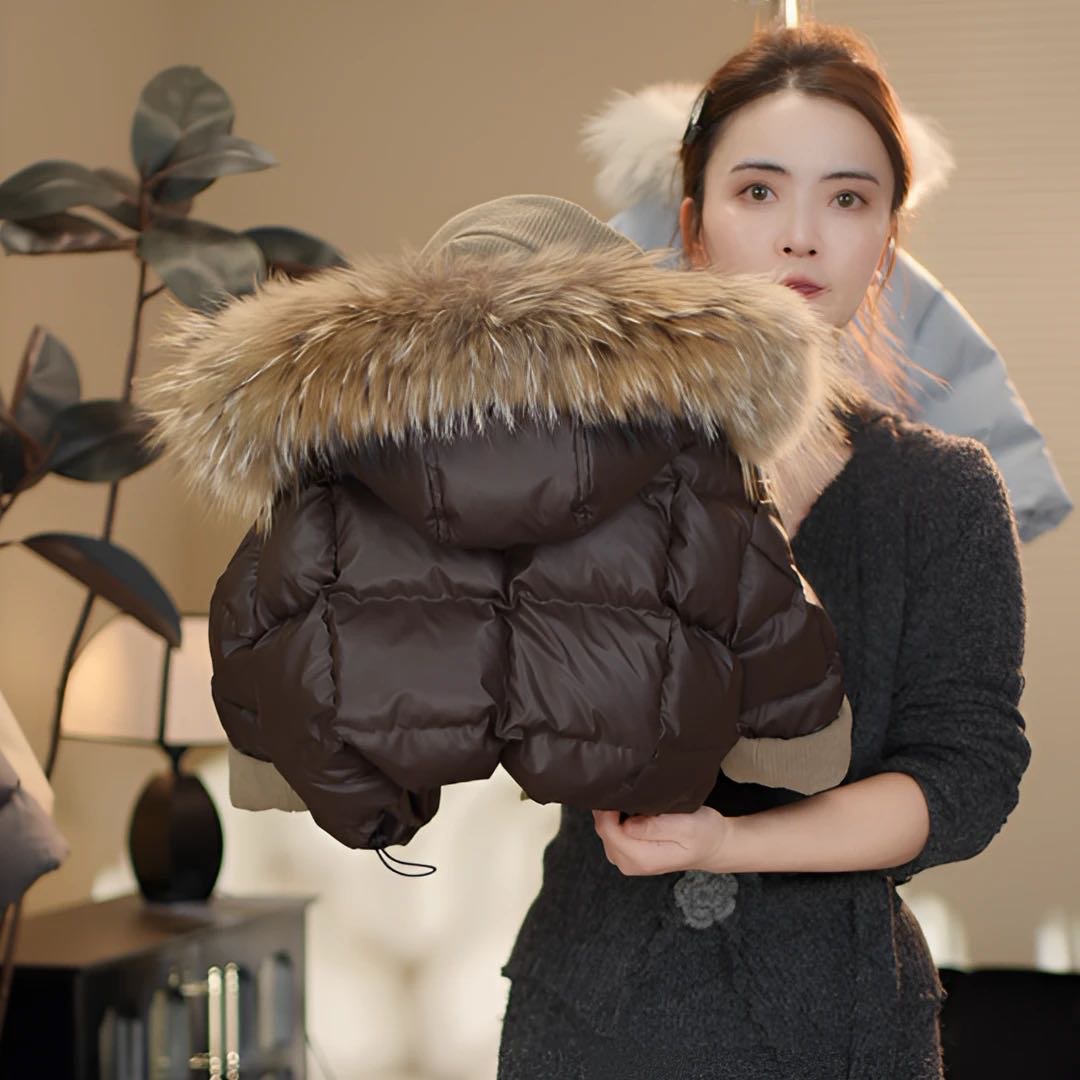 儿童新款羽绒棉服连帽大毛领男童棕色冬季棉衣冬季外套保暖外套厚