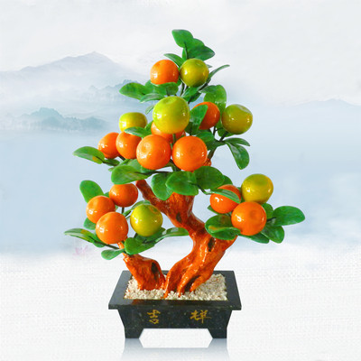 玉石橘子树新中式风盆景工艺品