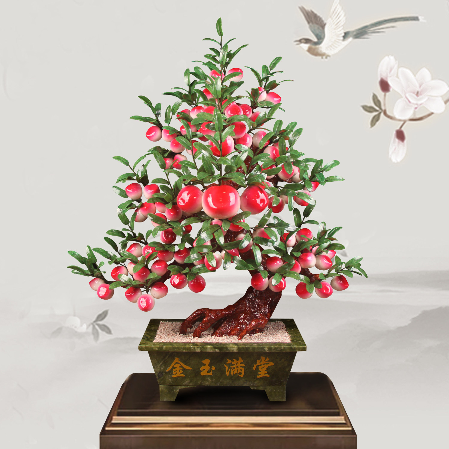 玉雕刻桃树盆景客厅工艺