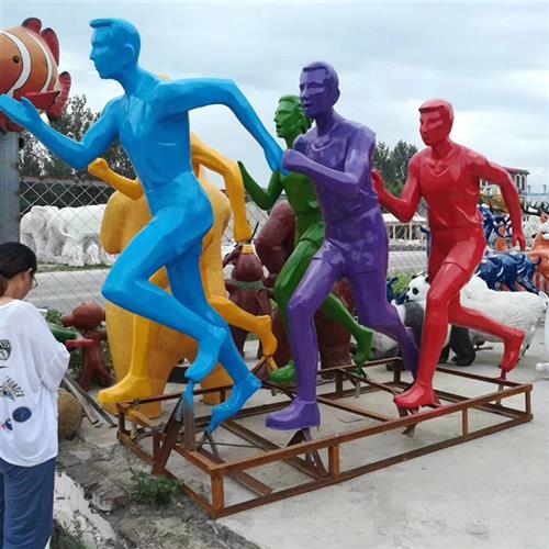 抽象几何跑步运动人物雕塑玻璃钢摆件户外公园学校体育运动主题