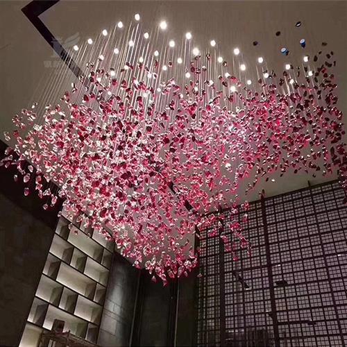 时尚简约酒店大堂工程楼梯间灯售楼部大型石头子玻璃大厅吊灯