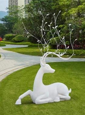 不锈钢梅花鹿雕塑售楼部酒店大堂大角艺术鹿装饰婚庆美陈道具摆件