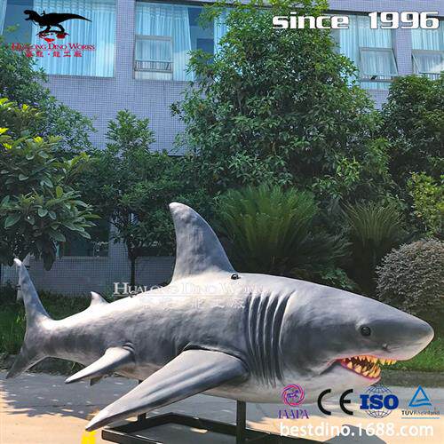 大型仿真墨青色巨齿鲨海洋动物生产厂家声光电结合形态逼真