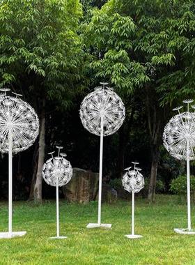 户外蒲公英摆件园林景观售楼小区草坪装饰植物发光不锈钢铁艺雕塑