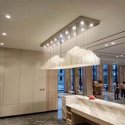 山形水晶灯售楼部沙盘艺术冰山吊灯酒店前台工程吧台餐厅长条吊灯