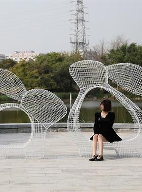 户外不锈钢动物网红打卡兔子天鹅大象座椅雕塑园林售楼处装饰摆件