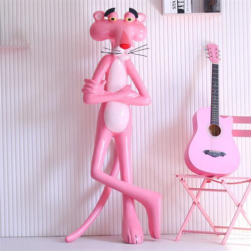 玻璃钢卡通网红粉红豹户外商场奶茶店美陈大型雕塑步行街落地摆件