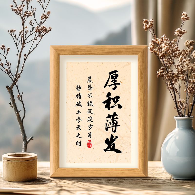 厚积薄发书法字画座右铭卧室书房桌面摆件相框摆台画框送学生礼物