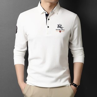 翻领长袖 高端纯棉POLO衫 休闲潮流刺绣加绒保暖修身 男士 t恤 秋冬季