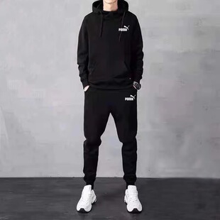 高端纯棉休闲运动套装男士秋冬款长裤连帽卫衣潮牌加绒跑步服一套