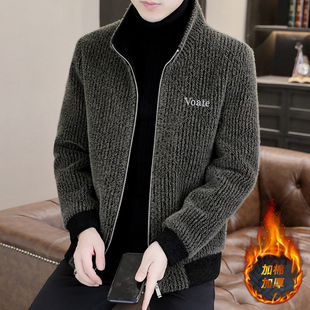 金貂绒夹克男秋冬季修身立领高端休闲加棉加厚男士毛呢外套短款潮