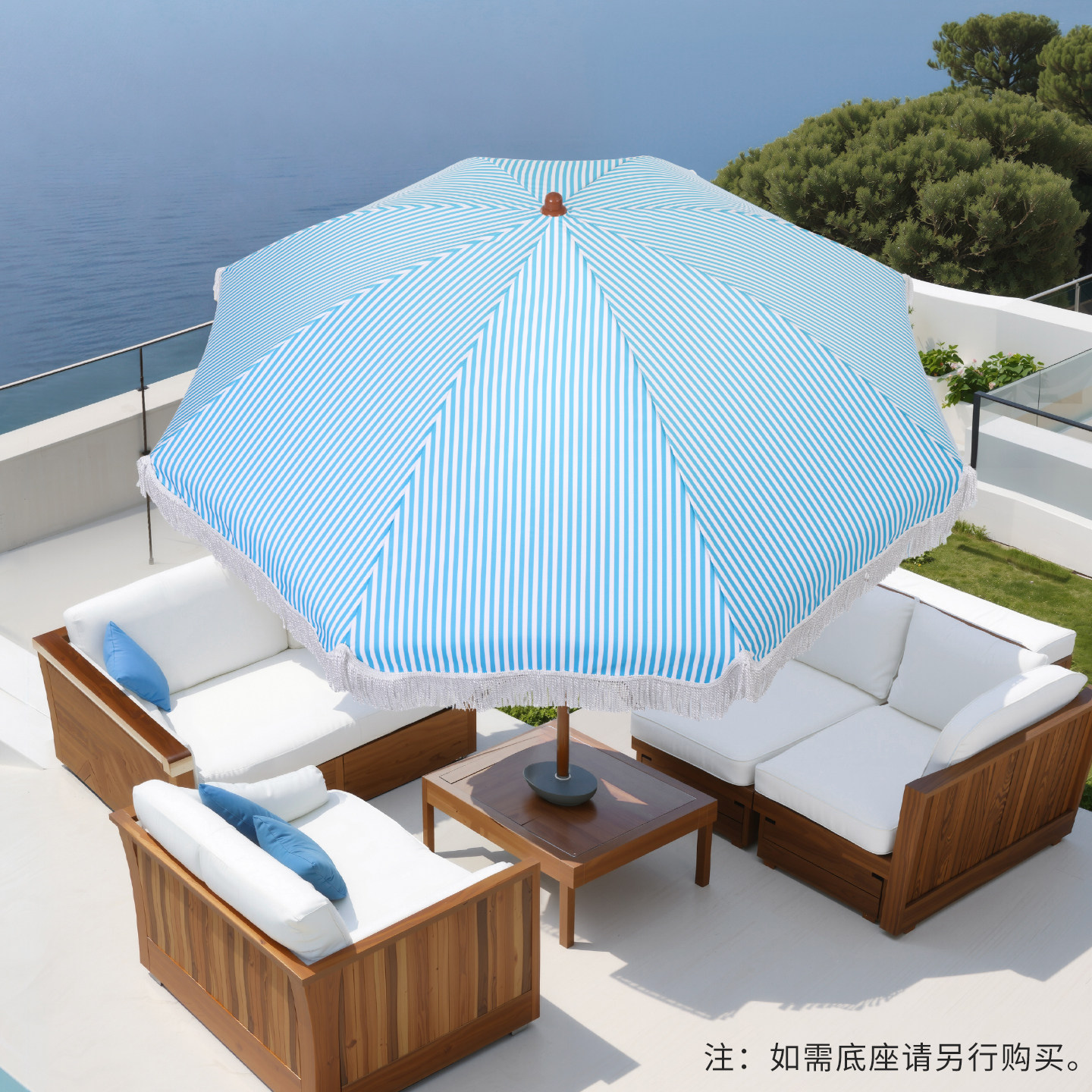 海边度假沙滩伞庭院伞条纹流苏伞