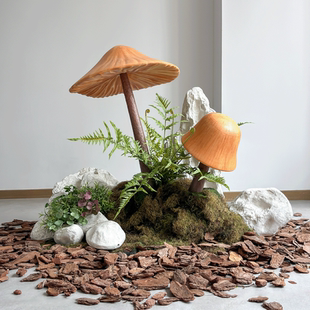 仿真蘑菇摆件室内创意绿植玻璃钢白色石头套餐楼梯下橱窗