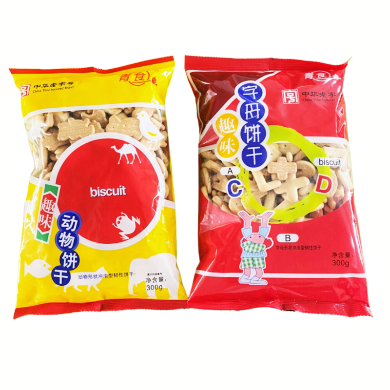 青食趣味动物饼干字母饼干冲泡型韧性饼干青岛特产休闲零食品300g
