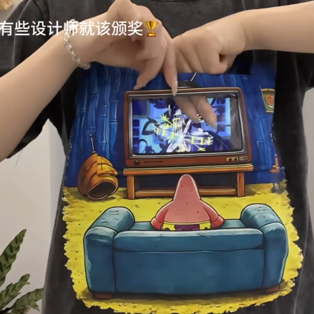 卡通T恤派大星看电视纯棉短袖手T恤