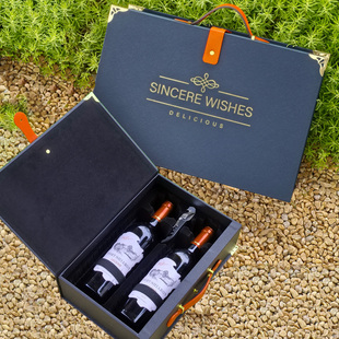 26马年春节双支红酒包装盒2瓶红葡萄酒加一把海马刀的送礼空礼盒